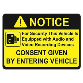 Camera Recording Sticker,2.5x3.5 inch 4pcs Notice Vehicle is Equipped with Audio and Video Recording Devices Consent by Entering car Sticker