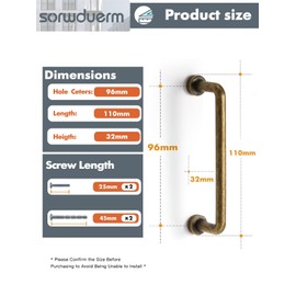SORWDUERM 5Pack Antique Brass Cabinet Pull 96mm Hole Center Vintage Kitchen Cupboard Handles Furniture Hardware for Wardrobe Drawer Dresser