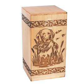 HIND HANDICRAFTS Handcrafted Floral Engraved Wooden Urns for Human Ashes Adult Large - Cremation Urn for Ashes - Burial Urn for Columbarium - Funeral Urn Box (Dog Hunting, 250 LB - Beechwood)