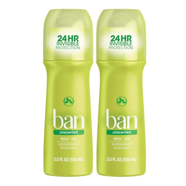 Ban Original Unscented 24-hour Invisible Antiperspirant, Roll-on Deodorant for Women and Men, Underarm Wetness Protection, with Odor-fighting Ingredients, 3.5oz, 2-pack