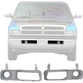 Front Bumper Sight Shield Fog Light Trim Bezel Covers Set of 2 For 1994-2001 Dodge Ram 1500/1994-2002 Ram 2500 3500 / For Models without Fog Lights Direct Replacement 55076600 55076601