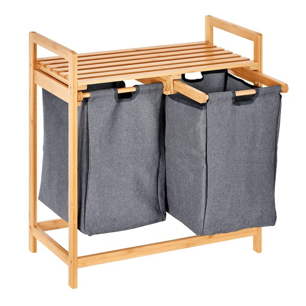 ToiletTree Products Bamboo Hamper with Dual Compartments - Laundry Sorter for Bathrooms and Laundry Rooms - Dual Hamper to Sort Darks and Whites - Bamboo Laundry Hamper