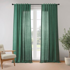 HPD Half Price Drapes - Rustic Linen Weave Light Filtering Curtains for Bedroom 84 Inches Long (2 Panels) - Rod Pocket Curtains & Drapes for Living Room and Windows 1 Pair - 50 X 84, Dark Green