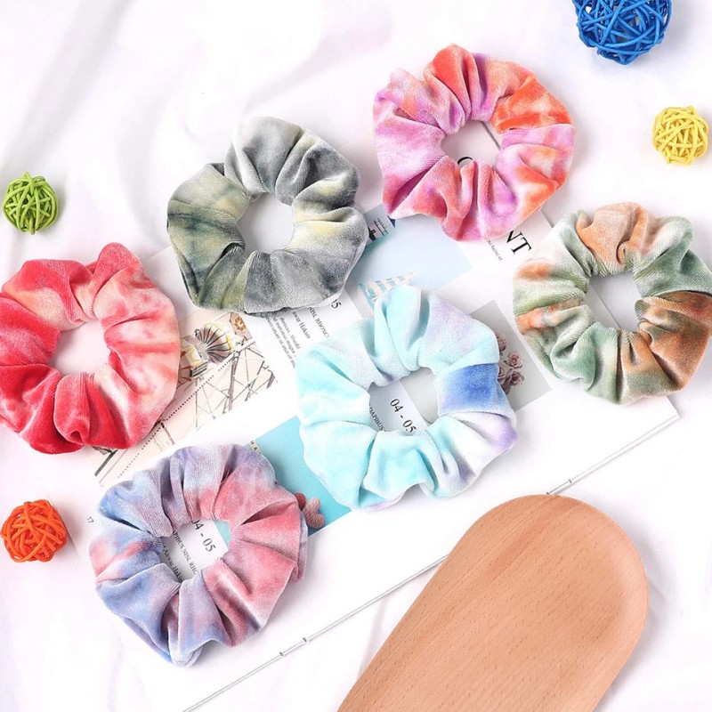 15 Pcs Tie Dye Velvet Scrunchies Soft Hair Ties For