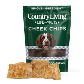 Country Living 4” x 4” Beef Cheek Chip Dog Treats – Chicken Flavor – 5 Count Bag – All-Natural, High-Protein, Long-Lasting Dog Chews