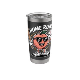 Home Run Cartoon Peach Baseball Sports Fruit Humor Stainless Steel Insulated Tumbler