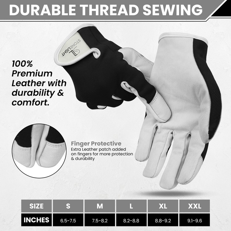 STONELIGHT Unisex Gardening Gloves Made with Leather & Spandex -