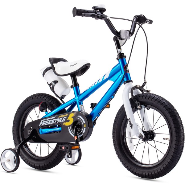RoyalBaby Boys Girls Kids Bike 14 Inch BMX Freestyle 2 Hand Brakes Bicycles with Training Wheels Child Bicycle Blue