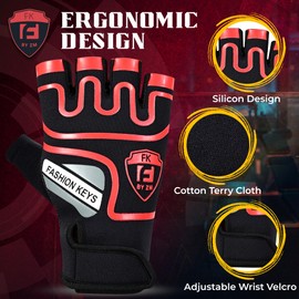 FK by ZM Workout gloves GYM Weight Lifting Gloves for Men & Women, Anti-Slip Palm Protection for Rowing, Exercise, Bodybuilding, Powerlifting and Training Gloves (Red, XL)