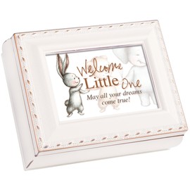Cottage Garden Welcome Little One May All Your Dreams Ivory Rope Trim Tiny Square Jewelry and Keepsake Box