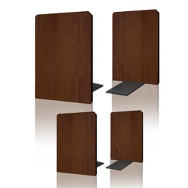 Brosisincorp Walnut Wood Book Ends for Shelves - Hand Polished Edges, Non-Skid Bookends for Heavy Duty Book Holders Office Desk Shelves Decorative Book Organizer, 6.69"H x 4.72"W x 3.94"L (2 Pairs)