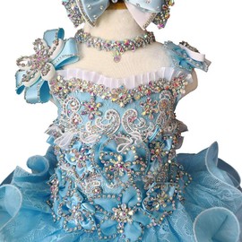 Jenniferwu - Vestidos hechos a mano con abalorio, vestidos de cumpleaños, vestido de princesa para niñas, Azul, 5 Años