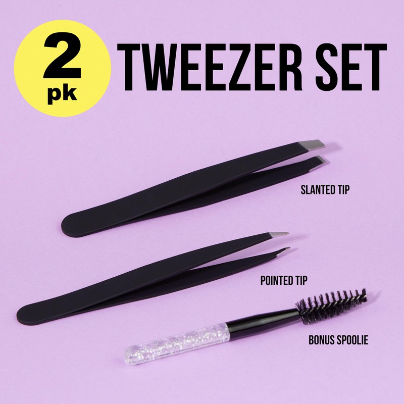 3pc Black Tweezer Set & Glitter Spoolie - Hair Removal