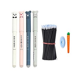 Fiction Erasable Pens Black Blue Gel Rollerball Pen Refill Set Cat Panda Animal Carrot Eraser Cute Washable Pens School Writing Supplies (26pcs) (Black)