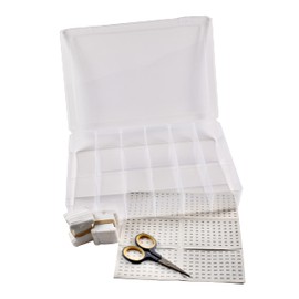 Unique Craft Embroidery Floss Thread Organizer Kit - 17 Compartment Plastic Box for Cross Stitch Supplies - Titanium Embroidery Scissors - 50 Hard Plastic Bobbins - 630 Floss Number Stickers