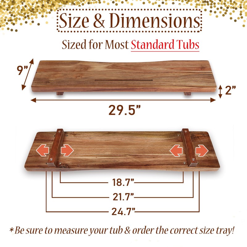 Premium Acacia Wood Bathtub Tray Caddy with Adjustable Legs, Minimalistic