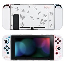 DLseego Case Compatible with Switch,Slim Hard Dockable Cover PC Protective Case with 2 Joycon Cover and 2PCS Thumb Grip Caps and 1PC Decorative Crystal Card,Glittering Butterflies