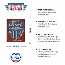 Desperate Enterprises Ford Motors - Since 1903 Tin Sign - Nostalgic Vintage Metal Wall Décor - Made in USA