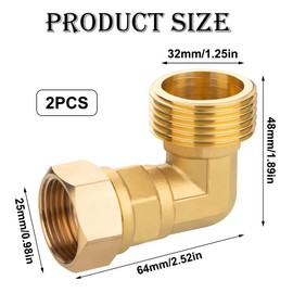 Pack of 2 Brass Movable Screws, 1 Inch Male x 3/4 Inch Female Brass Angle 90°, 1 Inch to 3/4 Inch Pipe Angle Elbow, 90 Degree Angle Fitting for Water Installations and Central Heating Systems