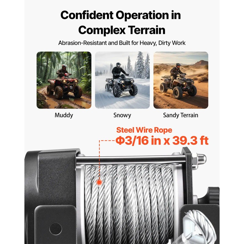3000 Lbs Electric Winch 12V DC 3/16 X 39.4 ft