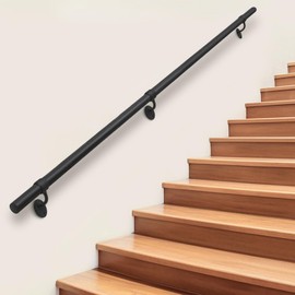 SDNBHT Stair Railing Indoor Metal Hand Rails for Indoor Stairs 1.5" Pipe Aluminum Wall Mounted Outdoor Handrail for Steps Black Industrial Handrail for Stairs 10ft