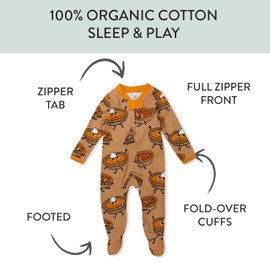 HonestBaby Sleep and Play Footed Holiday Pajamas One-Piece Sleeper Zip-Front Organic Cotton Pjs Baby Boys, Girls, Unisex, Pie Party, 0-3 Months