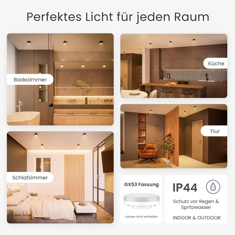 MATO Surface-Mounted Spotlight GX53 Black - IP44 Splash-proof - Diameter