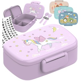 BEARFOOT Children's Lunch Box with Compartments, BPA-Free, Lunch Box, Bento Box, Lunch Box Girls & Boys, Snack Box, 100% Leak-Proof, Lunch Box for Nursery, School (Unicorn)