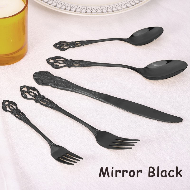 Black Silverware Set for 12, Stainless Steel Gorgeous Retro Royal