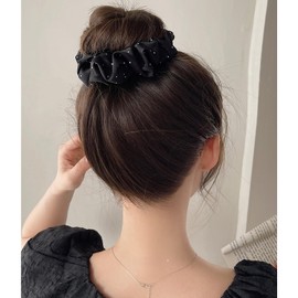 Jseng 3PCS Large Scrunchies for Hair, Sparkling Hair Ties, White, Champagne and Black