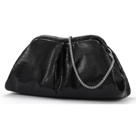 QIRACHIC Black Clutch Purses Snake Printed Cloud Shoulder Bags Evening Dumpling with Ruched Pouch Handbags