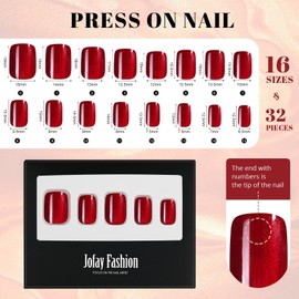 Yamobi 24 Pack Cat Eye Press-On Nails, Medium Size, Artificial Nails, Square Artificial Nails, Artificial, Glossy Designs Full (Red)