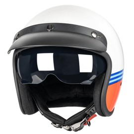 Yesmotor 3/4 Open Face Retro Motorcycle Helmet Vintage Helmet for Motorbike Casco, Moped, Cruiser, Bobber, and Chopper - DOT Approved(Red and Blue Stripes , XL)