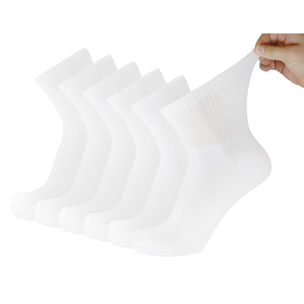 6 Pack of Premium Diabetic Cotton Quarter Length Athletic Sport Ankle Socks (White, 10-13)