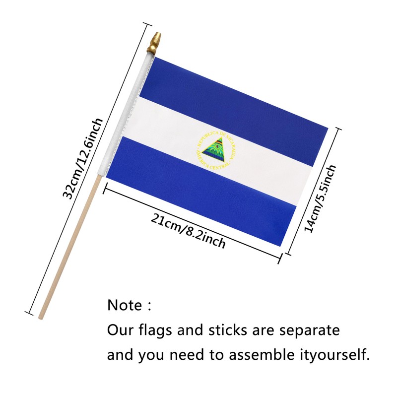 TSMD Nicaragua Stick Flag Nicaraguan Small Mini Hand Held Flags,5x8
