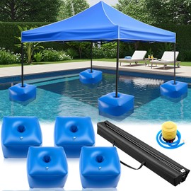 Leinuosen 10'× 10' Floating Pool Canopy Set with 4 Pcs Water Canopy Shade Float Kits Steel and Aluminum Frame Floating Tent for Pool Lake Beach Include Hand Air Pump and Carry Bag(Blue)