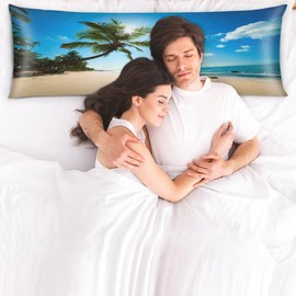 Hawaii Beach 21x54 Body Pillow Case Cover Tropical Palm Tree Long Body Pillow Pillowcase Soft Breathable Satin Body Pillow Covers for Hair and Skin