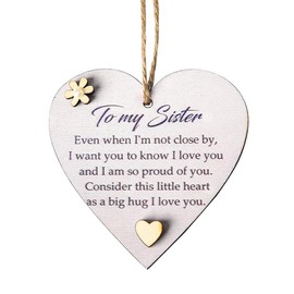 Sister Gifts from Sisters Christmas Birthday Gifts for Sister Hanging Wooden Heart Ornament Gifts for Sis Xmas Gifts for Sisters Keepsake Ornament Gift from Sister Brother