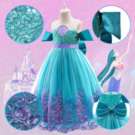 vamei Mermaid Costume Girls Princess Dress Kids Mermaid Costume Mermaid Dress with Mermaid Wig for Carnival Birthday Party Birthday Girls 2 3 4 5 6 7 8 9 Years