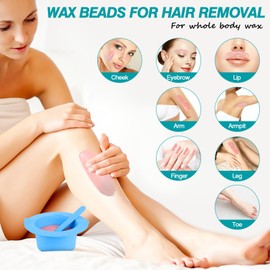 Hard Wax Beads for Hair Removal Sensitive Skin, 1lb Bulk Brazilian Coarse Waxing for Bikini, Face, Eyebrow, Back, Chest, Legs, Armpit, Waxing Beads for Women Men with Silicone Pot, Strawberry
