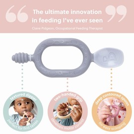 Bibado - Dippit Multi-Stage Self Feeding BPA Free Baby Spoons and Dipper, 2-Handed Multi-Grip Baby Led Weaning Spoons, baby spoons self feeding 6 months and Up, Infant Spoons, Mist, Pack of 2