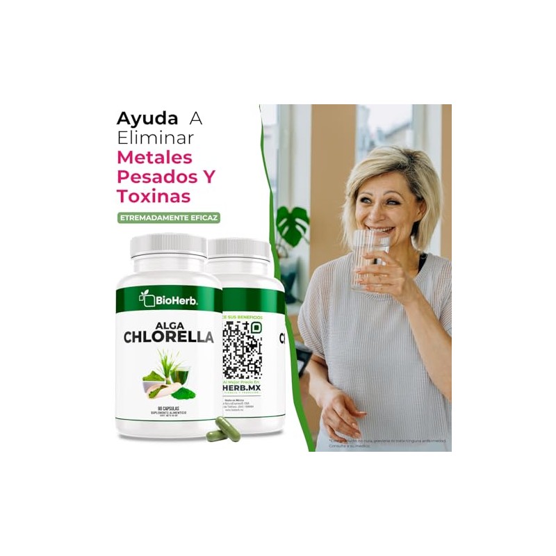 Bioherb Alga Chlorella Orgánica 100 Pura Cápsulas 500 Superfood Natural