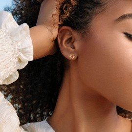 ChicSilver Red Ruby Earrings for Women Sun Earrings Hypoallergenic July Birthstone Stud Earrings for Women