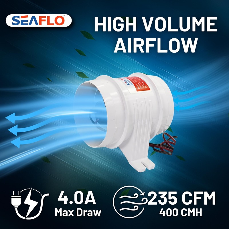 SEAFLO 4" in-Line Marine Bilge Air Blower - 12V, 235