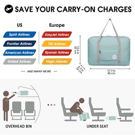WANDF Hand Luggage Bag for Airplane Travel Bag Small Foldable Hand Luggage Suitcase 55 x 40 x 20 cm / 45 x 36 x 20 cm Sports Bag Hospital Bag Weekender Bag, A - Mint Green Without Shoulder Strap