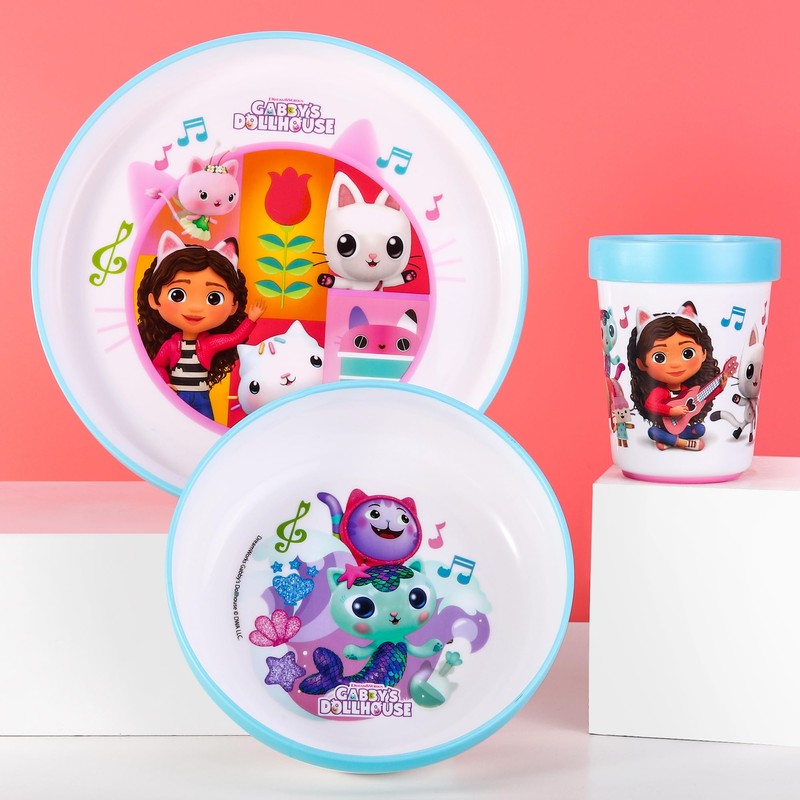 Gabby's Dollhouse 3pcs Bicolor Premium Kids Childrens Dinner Tableware Set