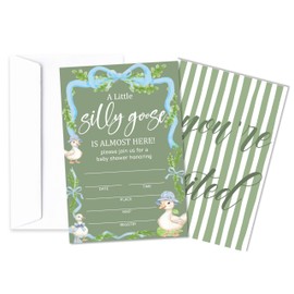 CTLHKY Baby Shower Invitation, Silly Goose Gender Reveal Invitation, 25 Greenery Bow Invites With Envelopes For Boys Girls, Baby Announcement Invite Cards For Party Favor Decorations -A03