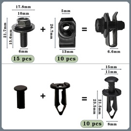 35 Pcs Car Universal Bonnet Bolts, Screw and Nut Clip Kit, Auto Body Fender Screws, Car Engine Cover Bolts Plastic Clips, for Auto Chassis Bumper Fender Wheel Cover Liner Fastener Tool (Black)