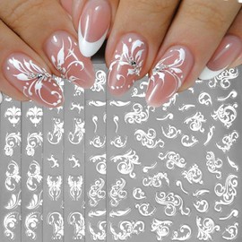 6 Blätter 5D Geprägt Spitze Blume Nagelsticker, 5D Stereoskopische Blume Nagel Aufkleber Nagelsticker, Weiße Nail Art Sticker Selbstklebend Nagelaufkleber Geprägte Decals, Nageldesign Zubehör