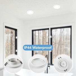 Doughelec Set of 4 Recessed Spotlights GU10 Frame IP44 Aluminium White Bathroom Mounting Frame Spot Recessed Spotlights Round Flat 68 mm Hole Diameter Including GU10 Socket for LED Waterproof Recessed
